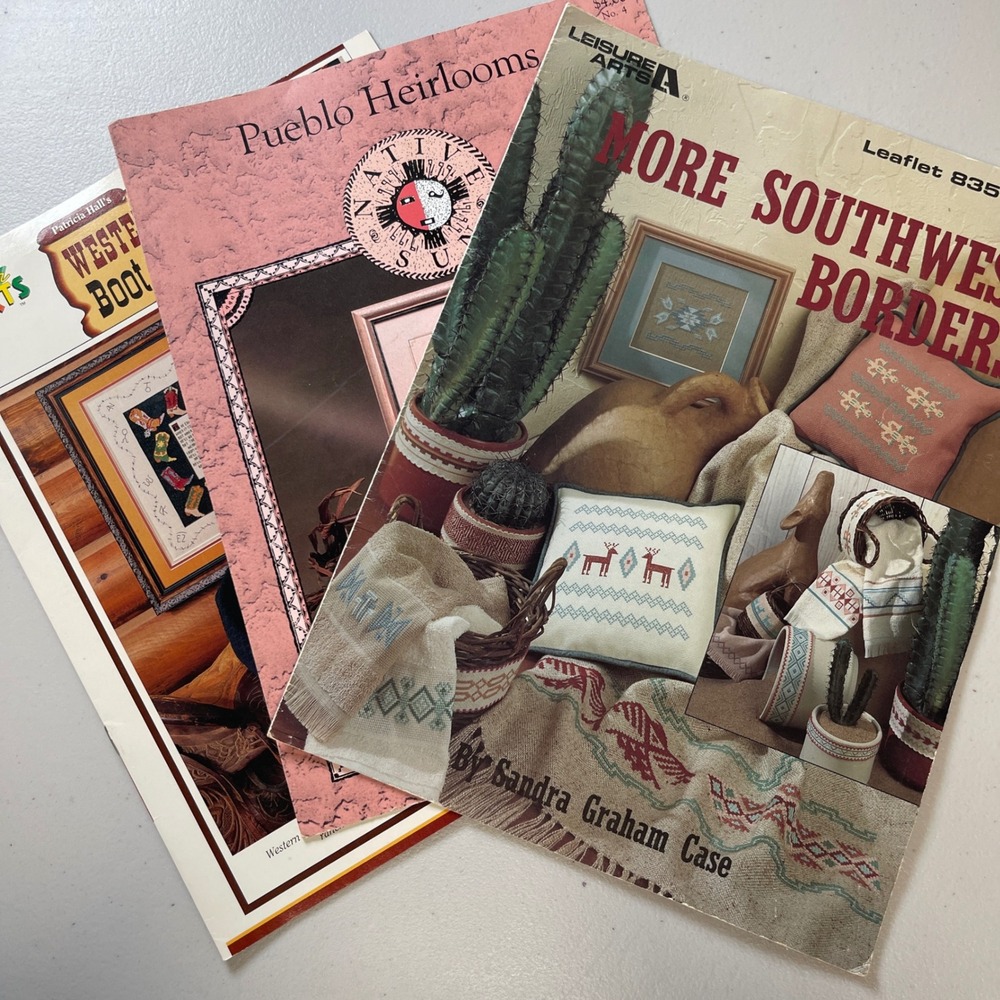 Vintage 1980's/1990's Southwestern and Cowboy‎ Cross-stitch Patterns 3 Booklets